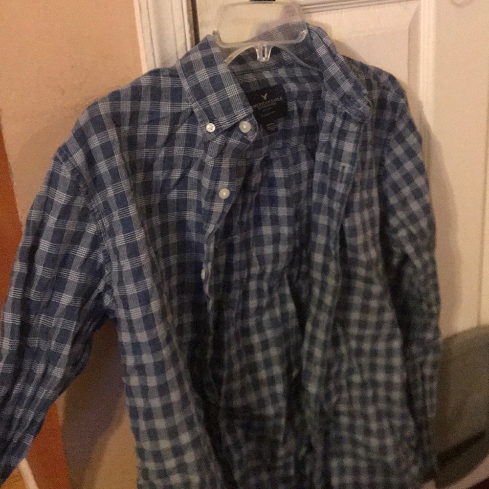 Mens American Eagle Long Sleeve Plaid Button Down